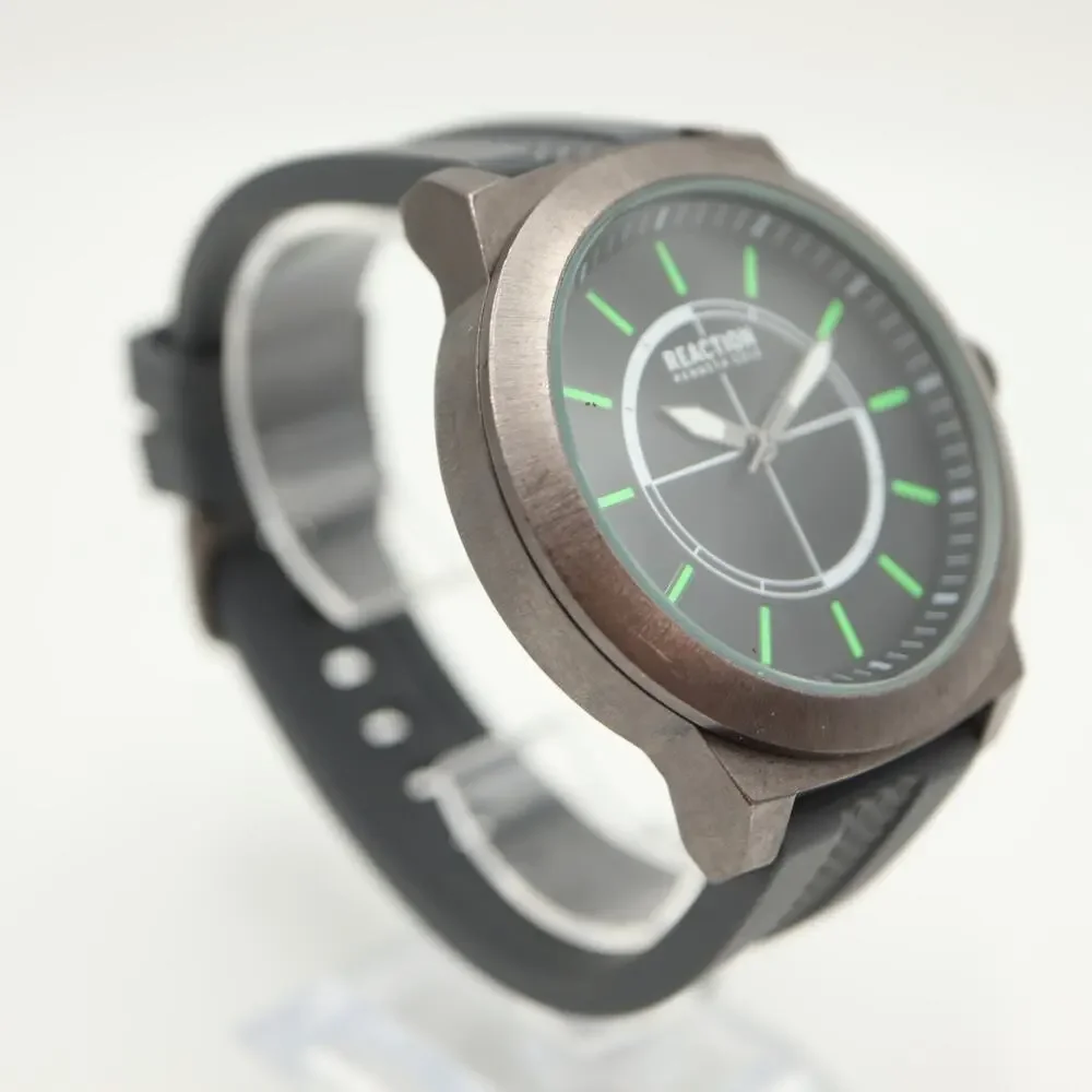 Kenneth Cole Reaction Mens 48mm Watch Gray Black Green Jumbo w New Battery